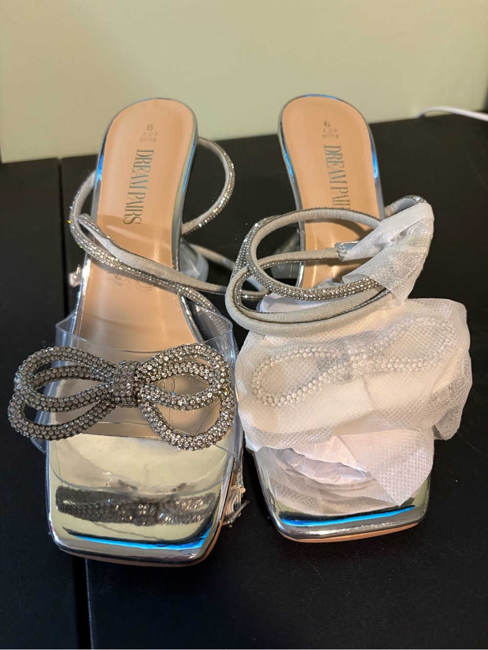 Dream Pairs Metallic Silver Rhinestone Bow Mules